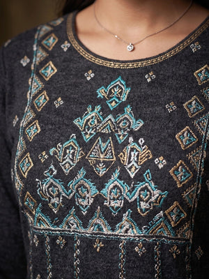 Elegant Charcoal Woolen Straight Kurti for Cozy Winter Comfort - Image 2