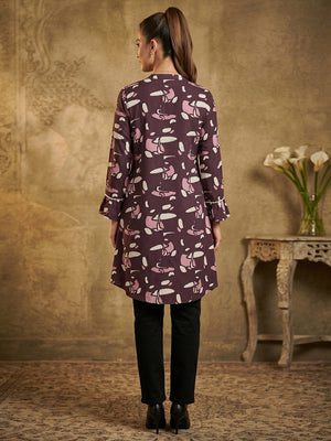 Wine Printed Rayon Hight Low Cut A-Line Top - Image 2