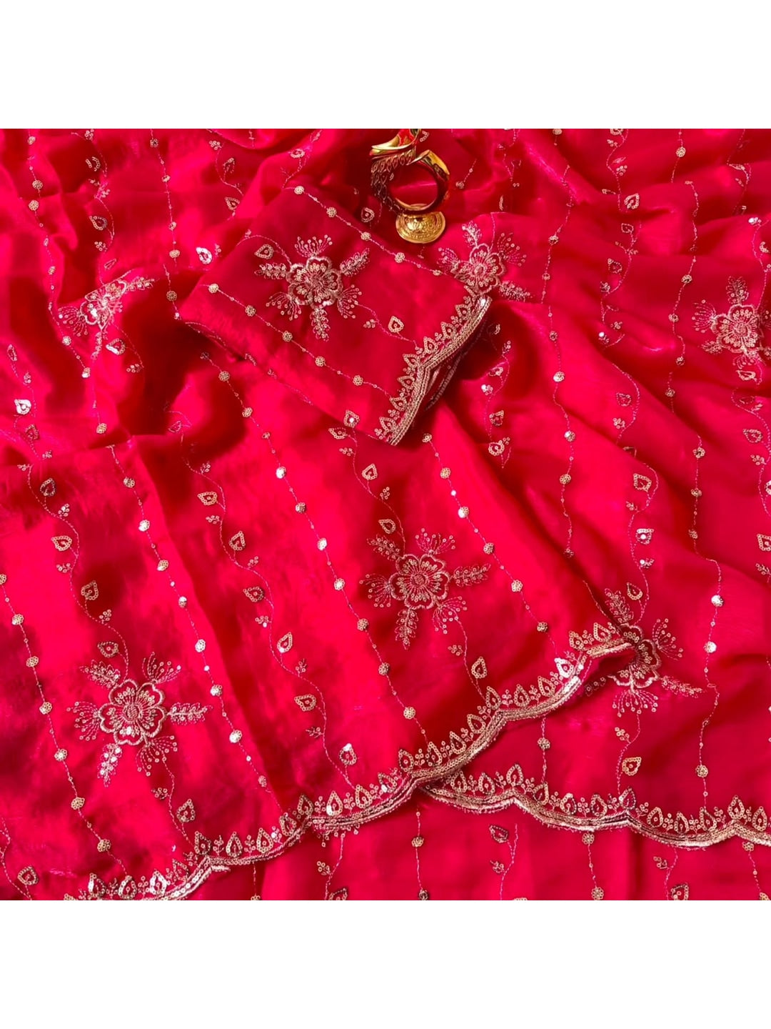 Peachmode Pink Satin Embroidered Saree - Image 2
