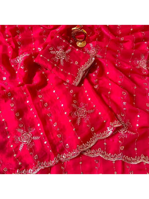 Peachmode Pink Satin Embroidered Saree - Image 2