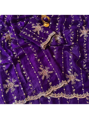 Peachmode Purple Satin Embroidered Saree - Image 2