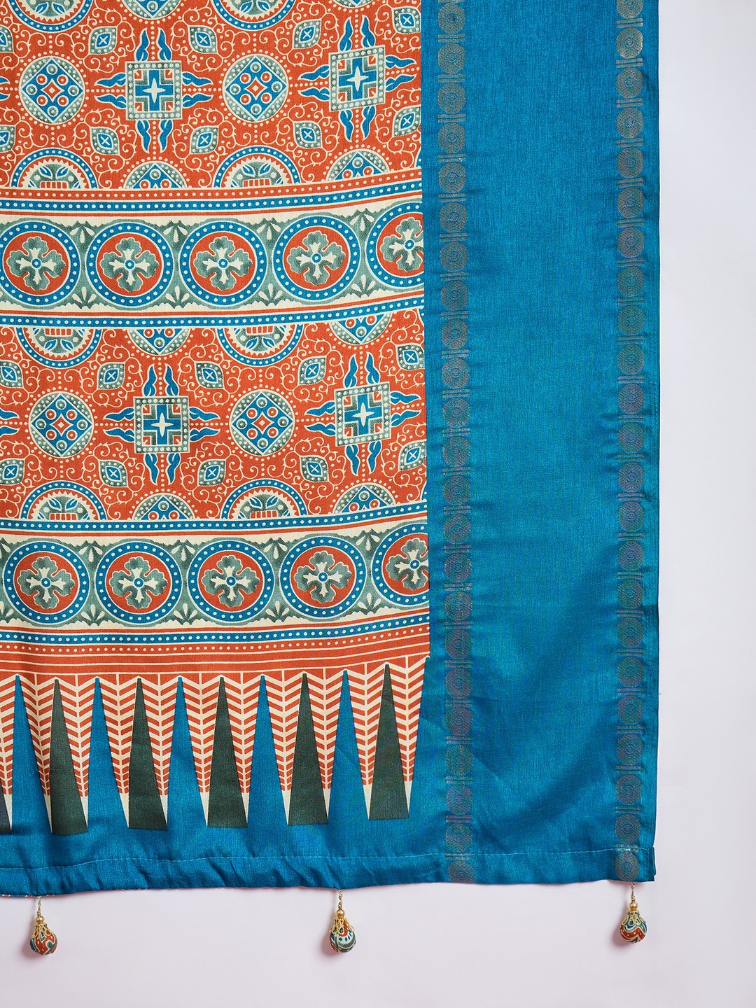 Peachmode Blue Semi Modal Saree with Mirror Work - Image 7