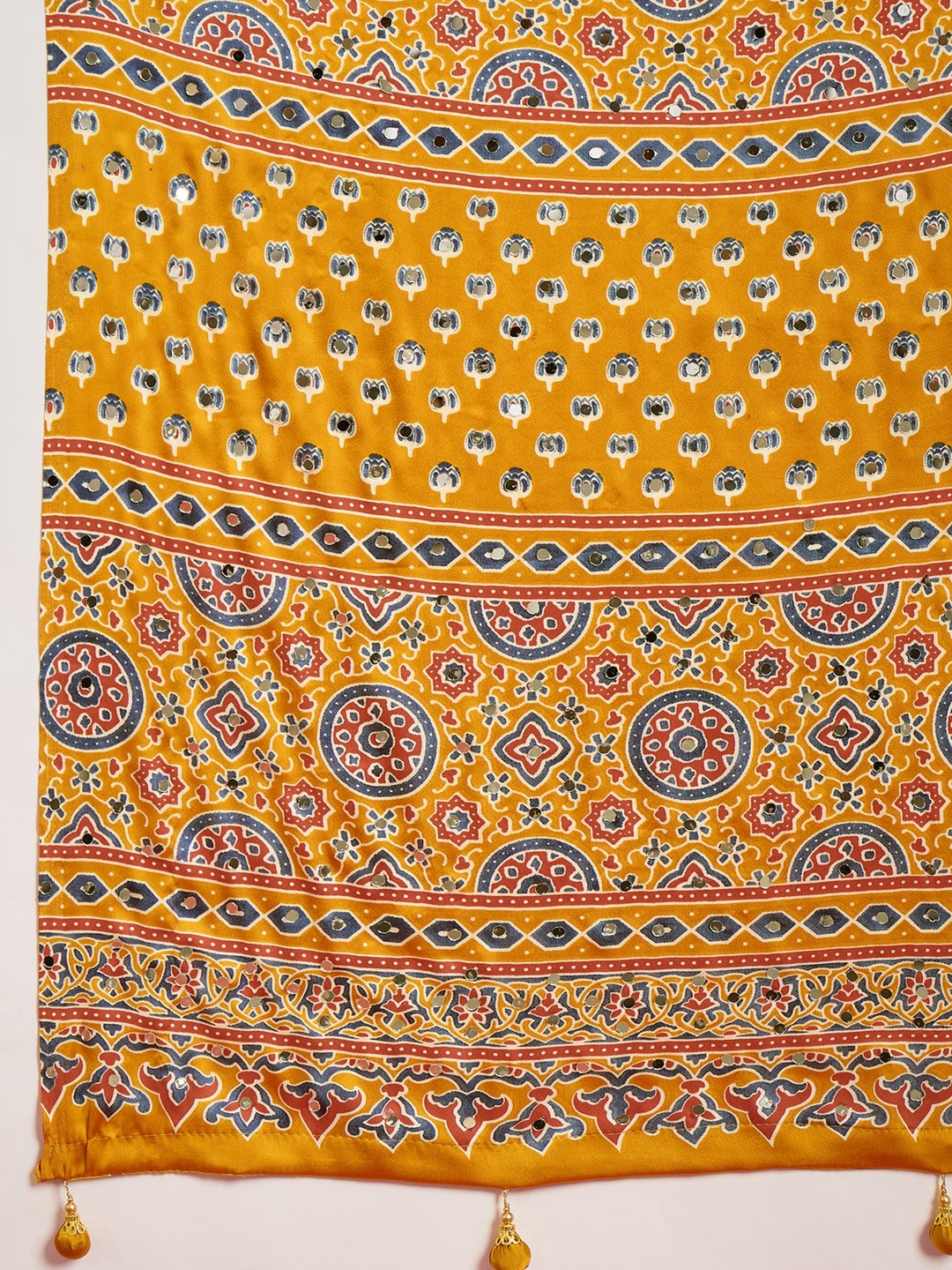 Peachmode Yellow Semi Modal Saree with Mirror Work - Image 8