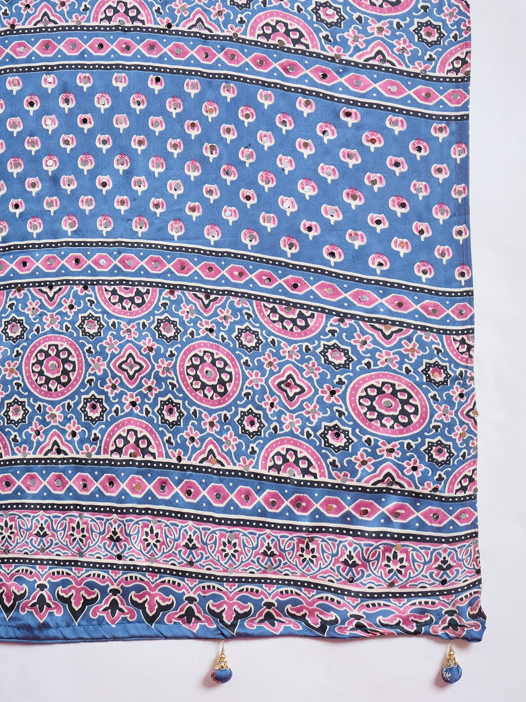 Peachmode Blue Semi Modal Saree with Mirror Work - Image 9