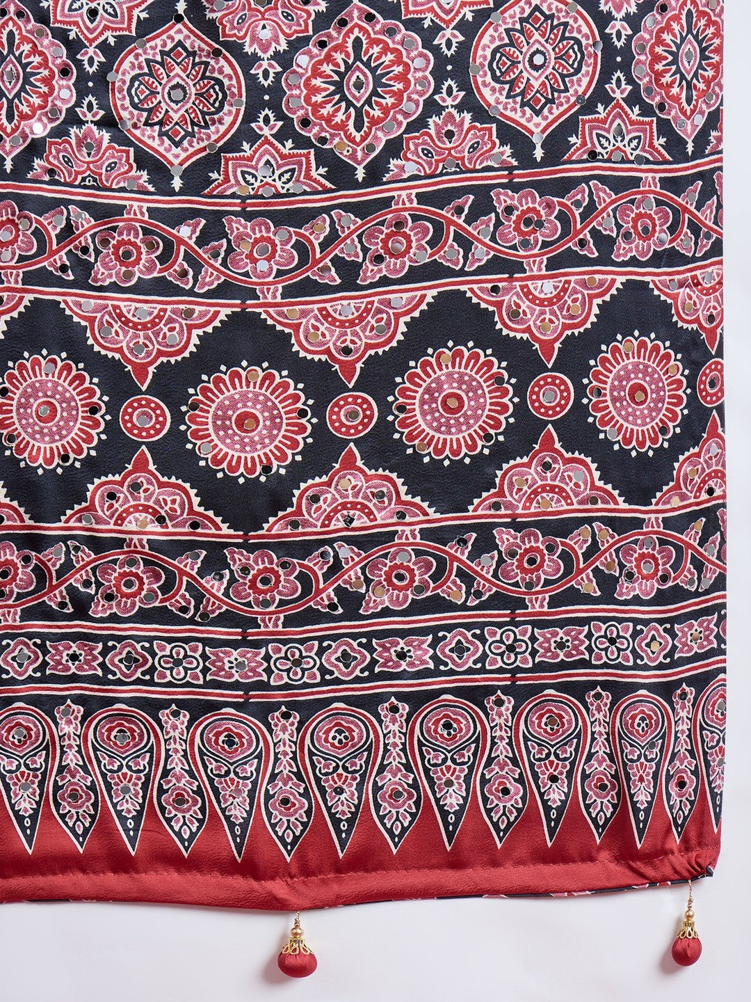 Peachmode Black Semi Modal Saree with Mirror Work - Image 8