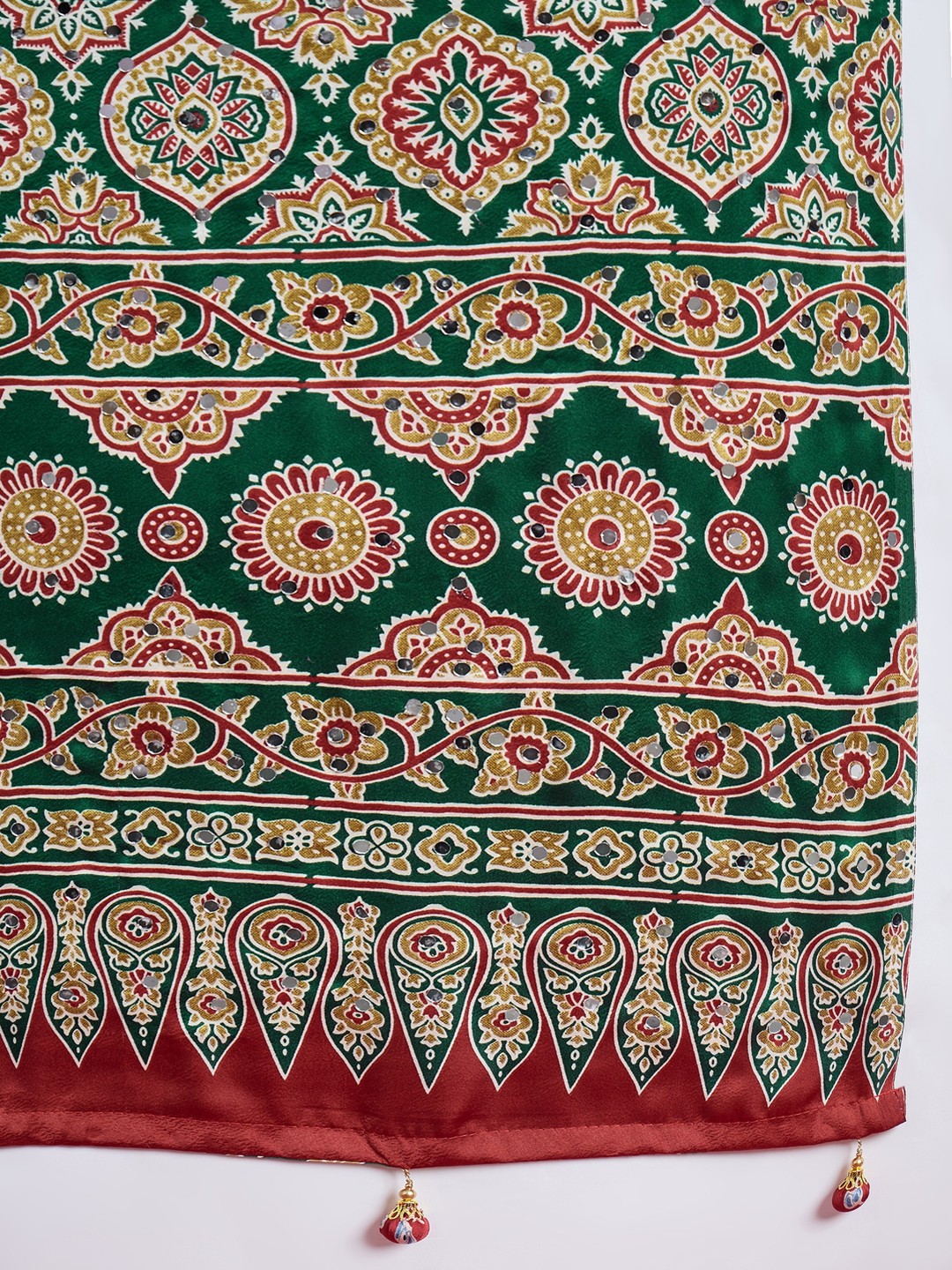 Peachmode Green Semi Modal Saree with Mirror Work - Image 8