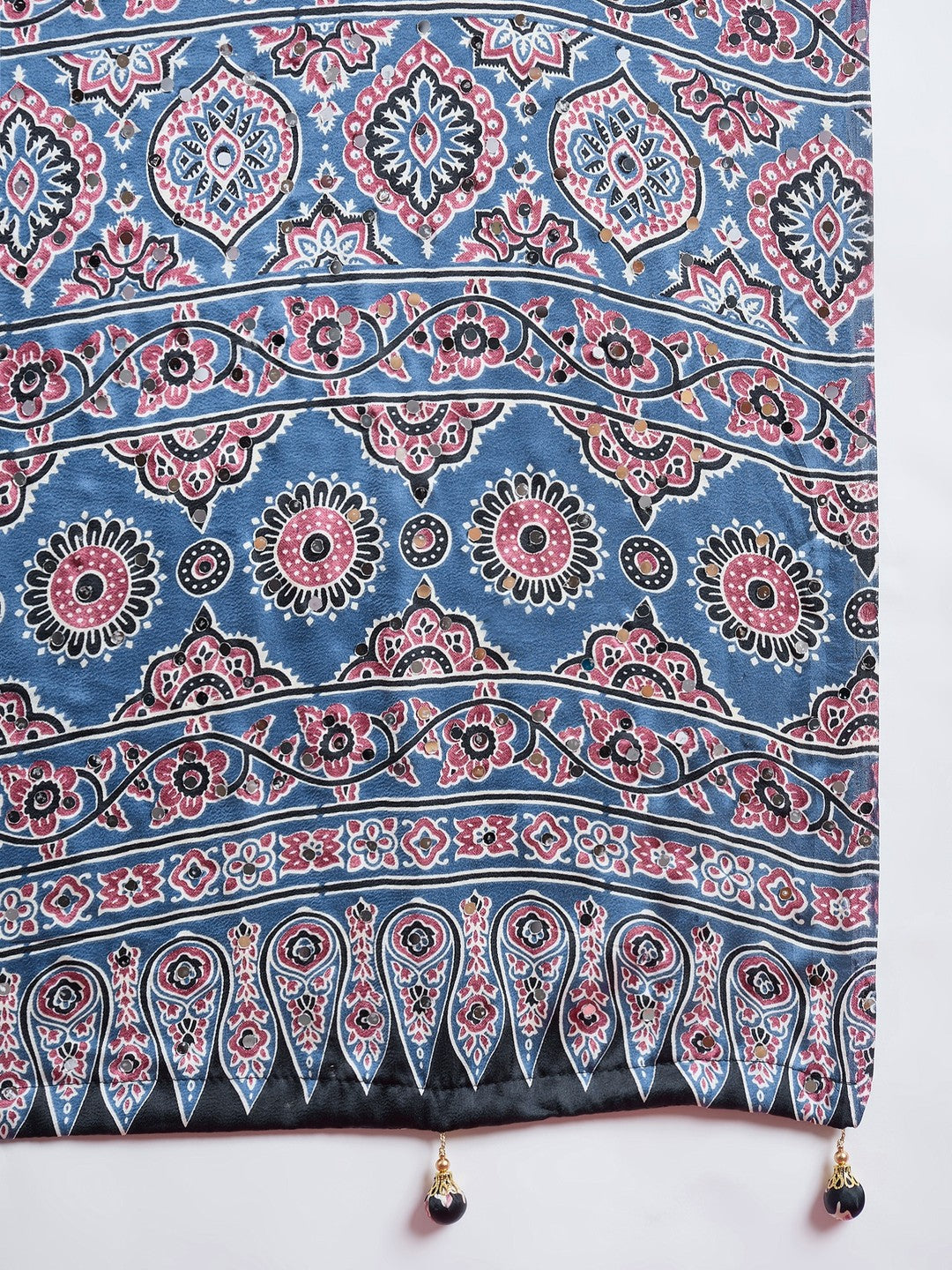Peachmode Sky Blue Semi Modal Saree with Mirror Work - Image 9