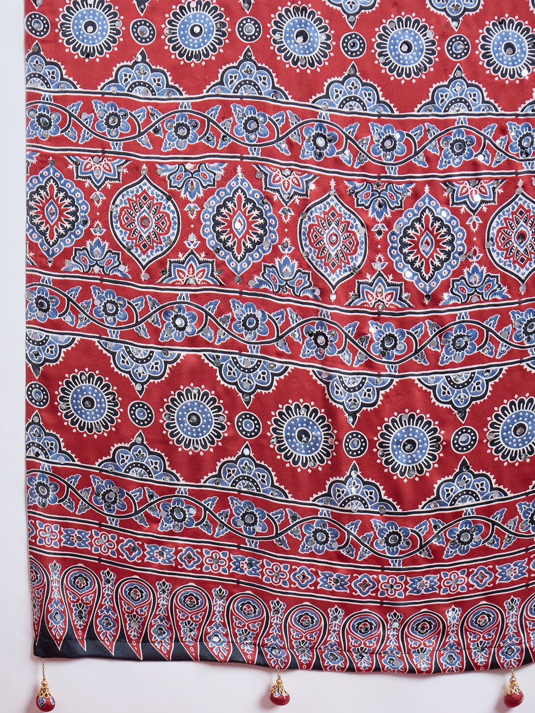 Peachmode Red Semi Modal Saree with Mirror Work - Image 8