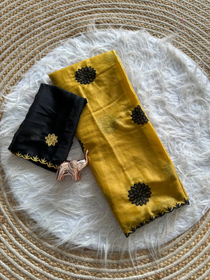 Peachmode Yellow Georgette Silk Embroidered Suryamukhi Saree - Image 2