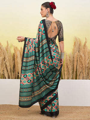 Peachmode Black Semi Modal Printed Saree - Image 2