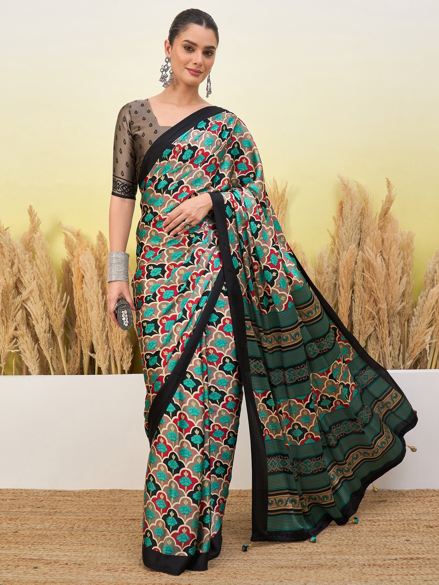 Peachmode Black Semi Modal Printed Saree - Image 4
