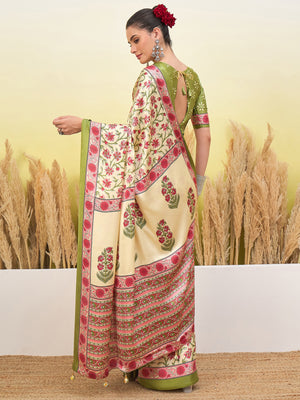 Peachmode Light Green Semi Modal Printed Saree - Image 2