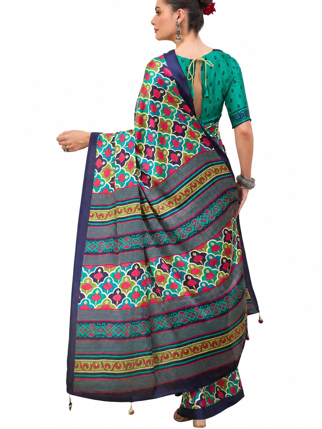 Peachmode Blue Semi Modal Printed Saree - Image 9