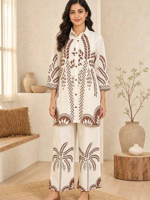 Off White French Crepe Printed Co-ord Set - Image 2