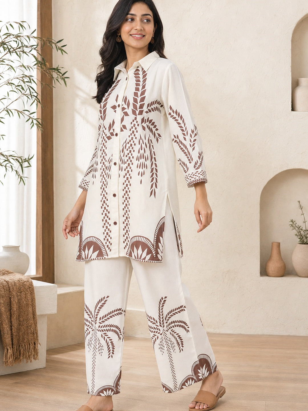 Off White French Crepe Printed Co-ord Set - Image 3