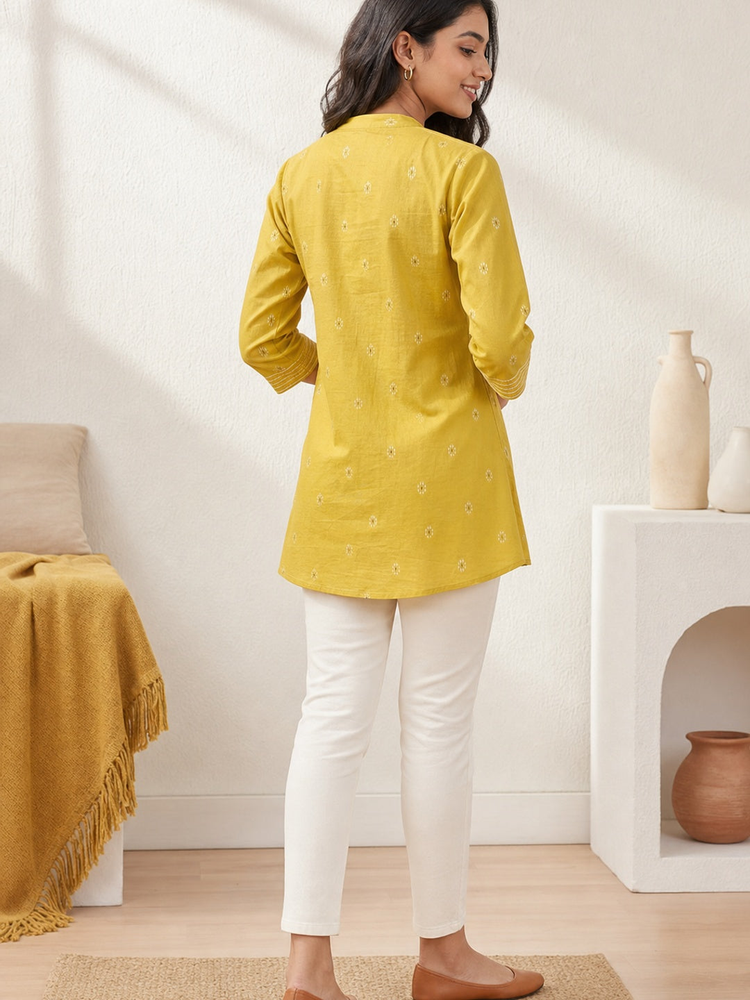 Yellow Pure Cotton Embroidered Short Top - Image 5