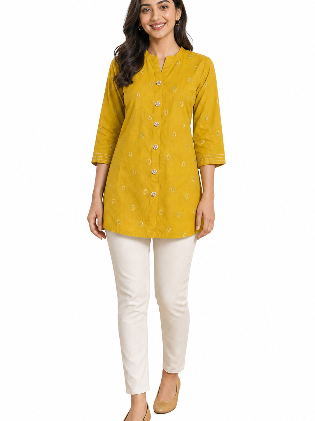 Yellow Pure Cotton Embroidered Short Top - Image 6