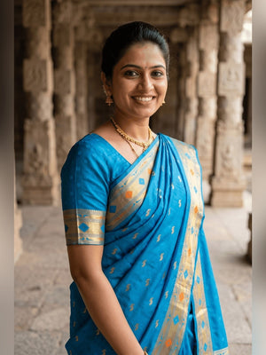 Peachmode Turquoise Paithani Silk Zari Meenakari Saree - Image 2