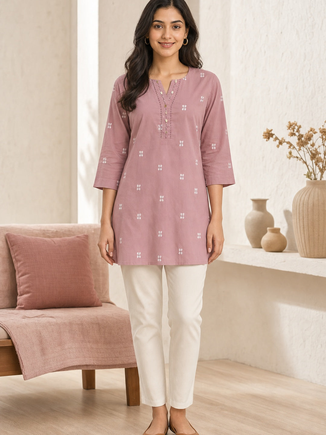 Pink Pure Cotton Embroidered Short Top - Image 2