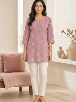 Pink Pure Cotton Embroidered Short Top - Image 2