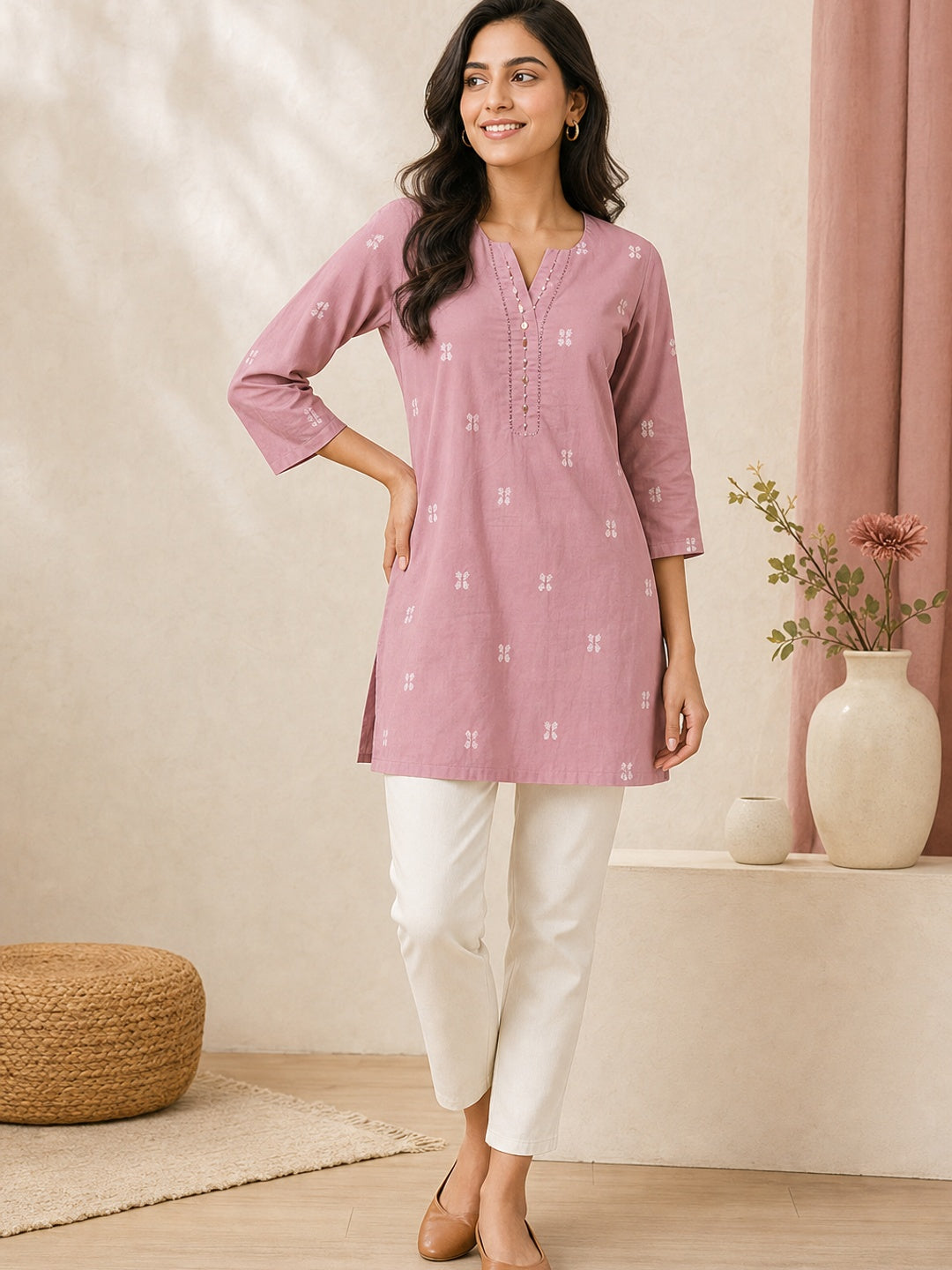 Pink Pure Cotton Embroidered Short Top - Image 3