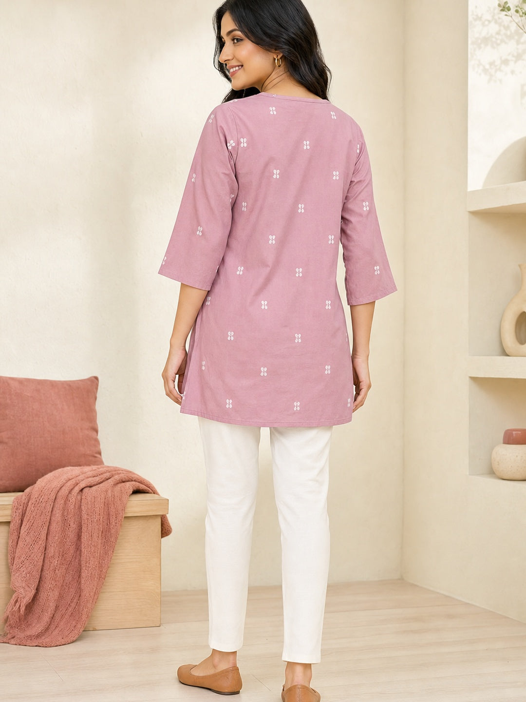 Pink Pure Cotton Embroidered Short Top - Image 4