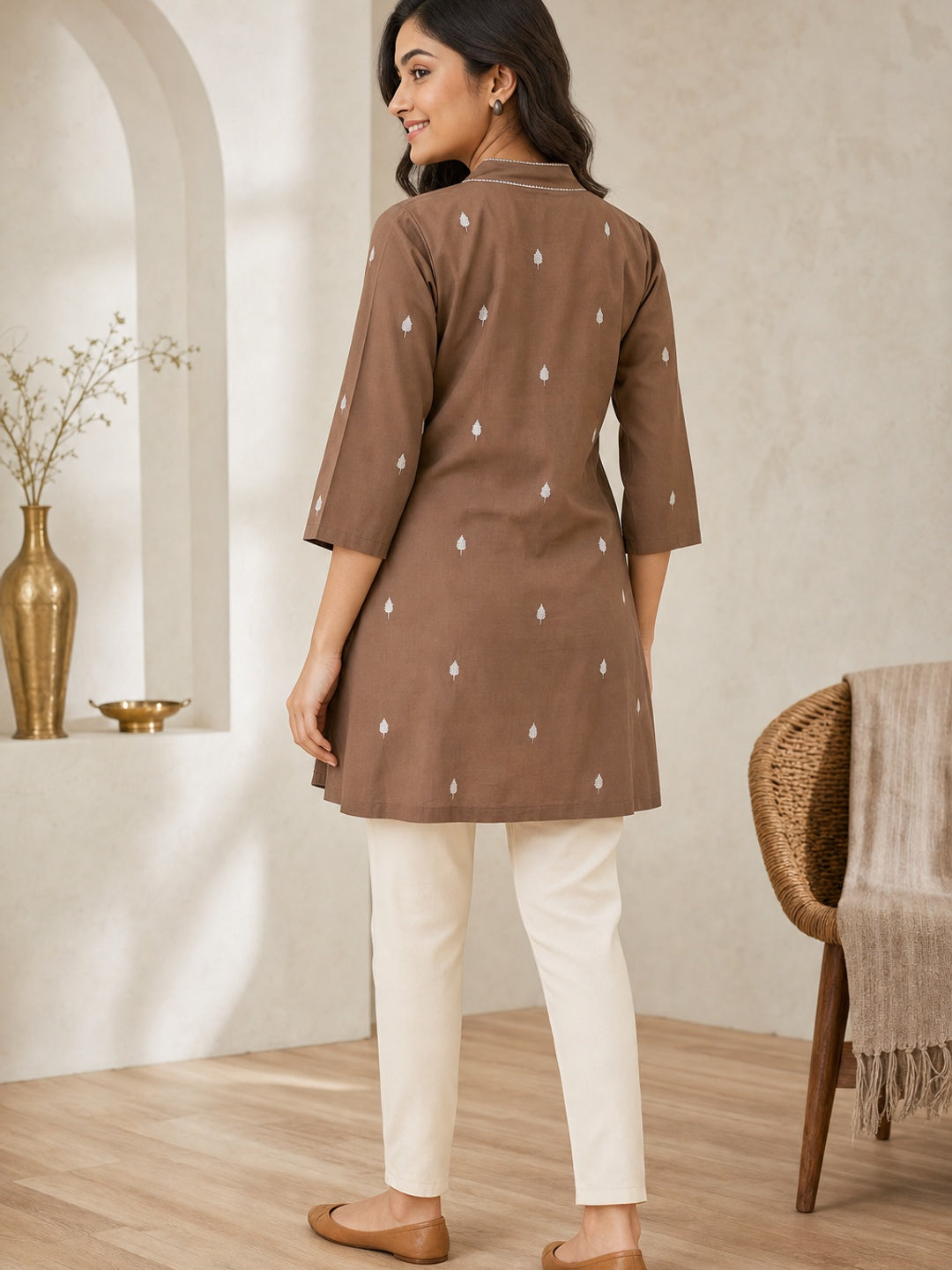 Brown Rayon Embroidered Short Top - Image 4
