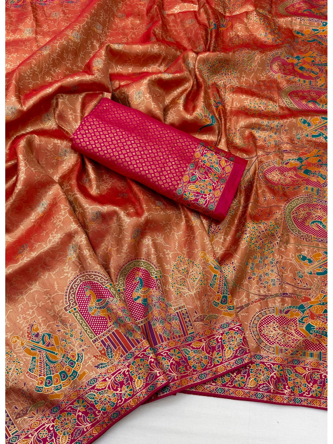 Peachmode Rust Kanjivaram Silk Woven Saree - Image 2