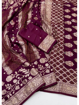 Peachmode Purple Dola Silk Woven Saree - Image 2