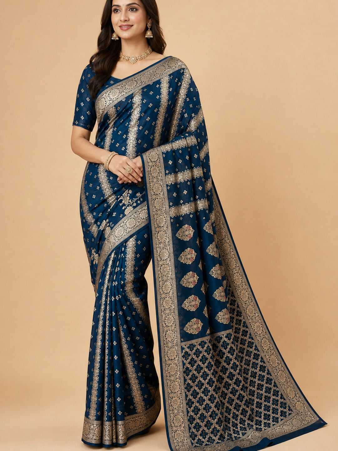 Peachmode Blue Dola Silk Woven Saree - Image 1