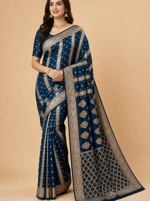 Peachmode Blue Dola Silk Woven Saree - Image 1