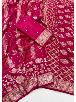 Peachmode Pink Dola Silk Woven Saree - Image 2