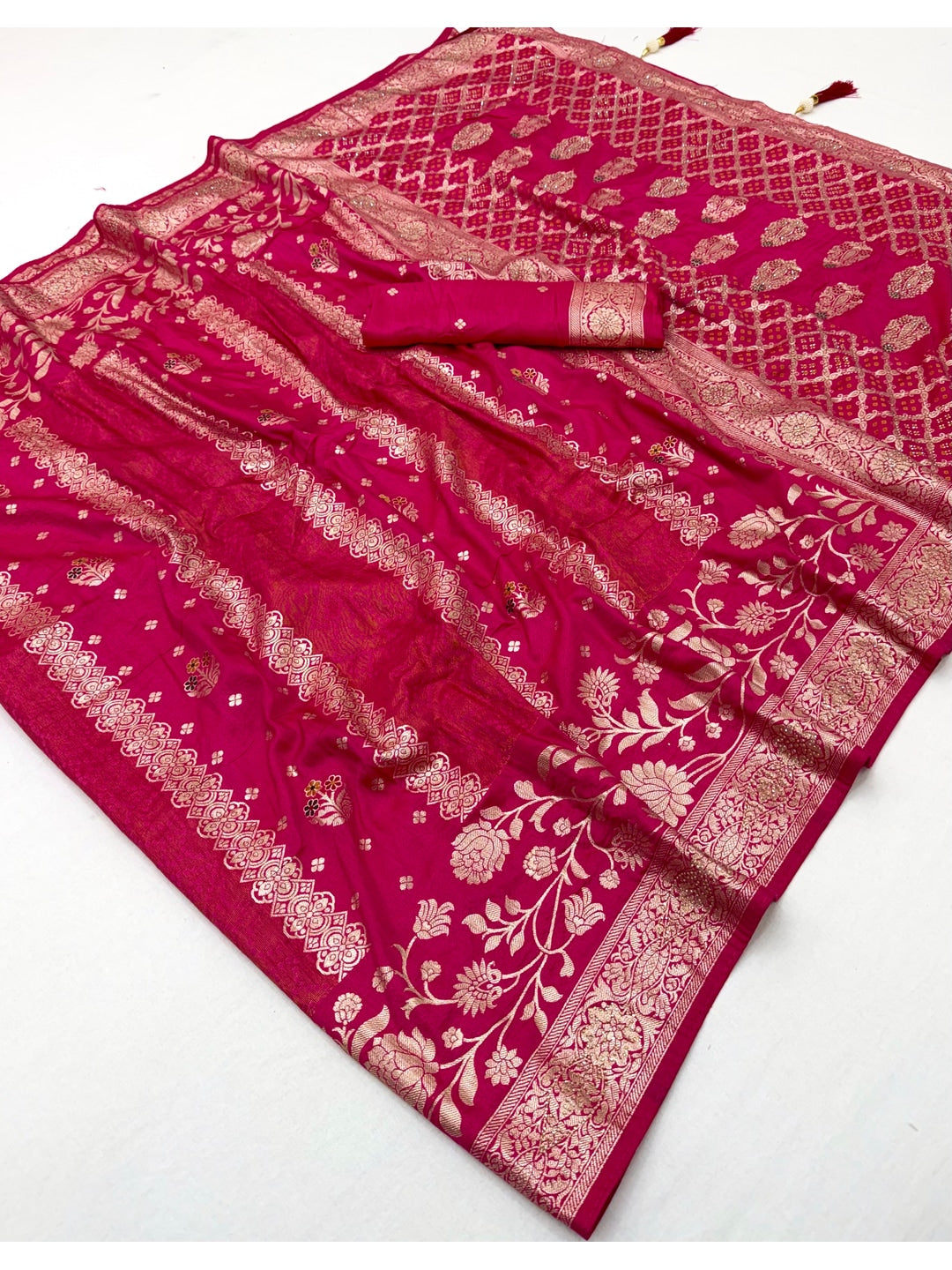 Peachmode Pink Dola Silk Woven Saree - Image 3
