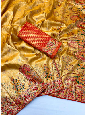 Peachmode Gold Kanjivaram Silk Woven Saree - Image 2