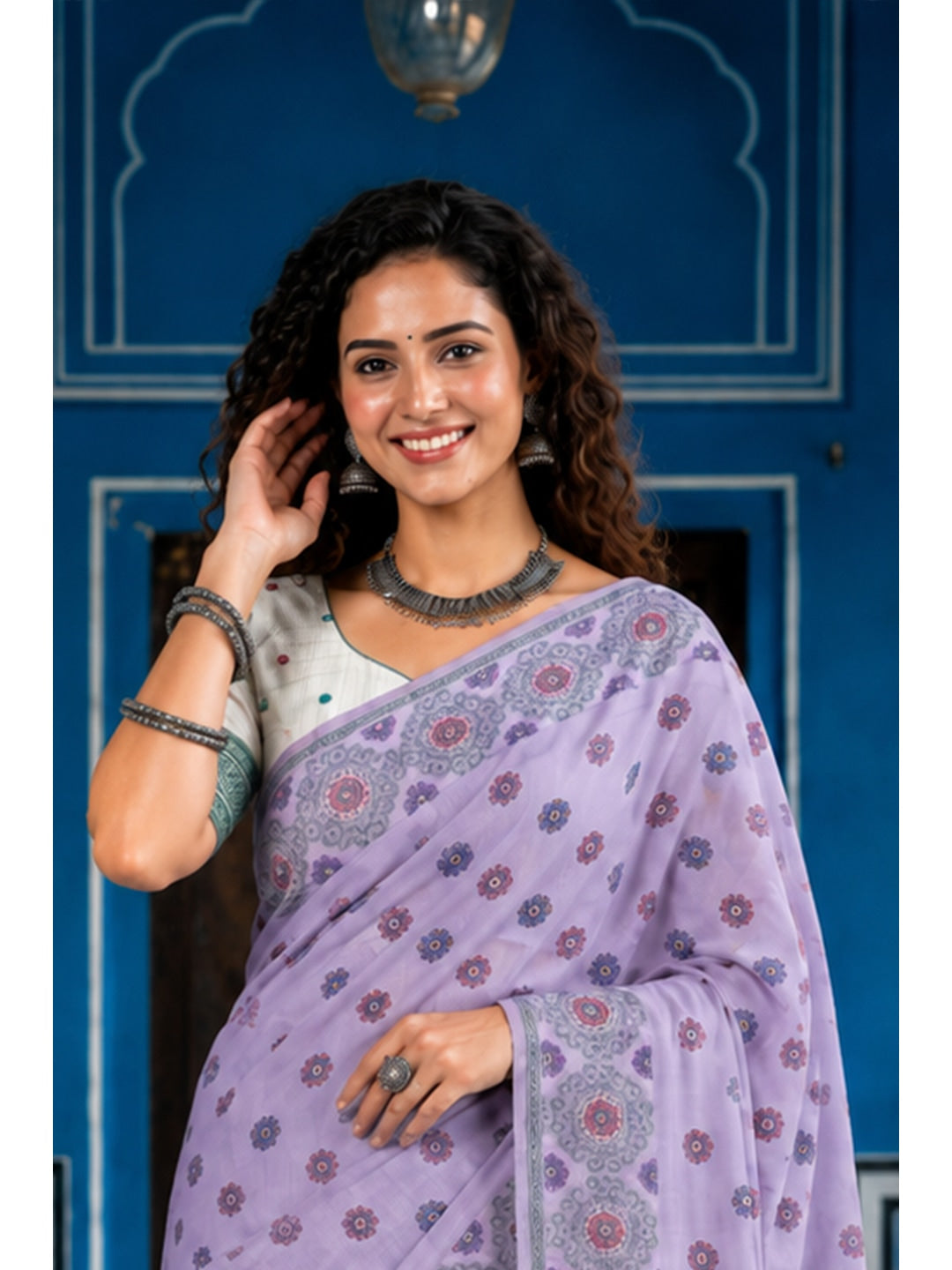 Peachmode Purple Cotton Blend Aananya Saree - Image 2