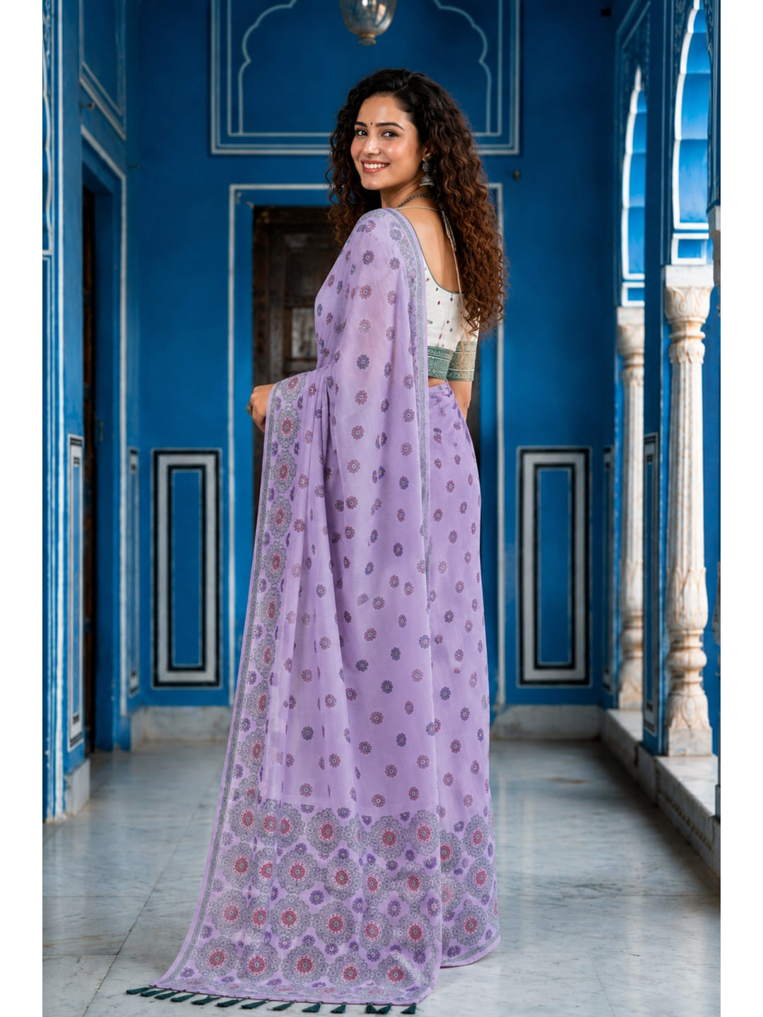 Peachmode Purple Cotton Blend Aananya Saree - Image 3