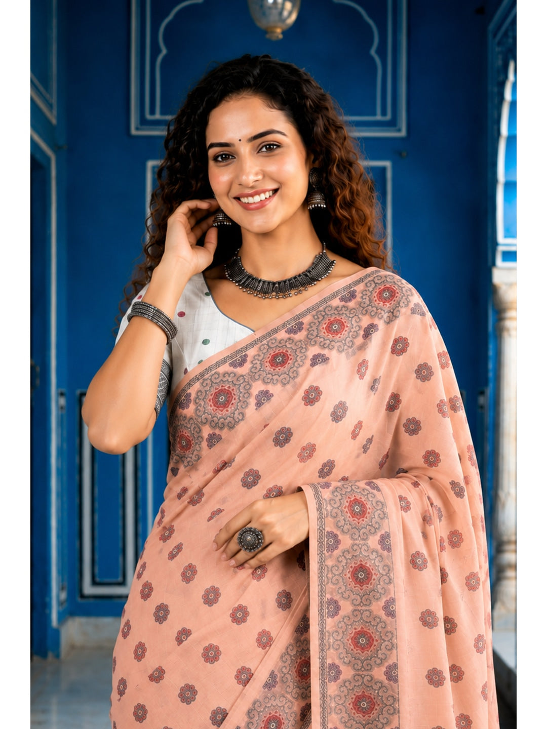 Peachmode Peach Cotton Blend Aananya Saree - Image 2
