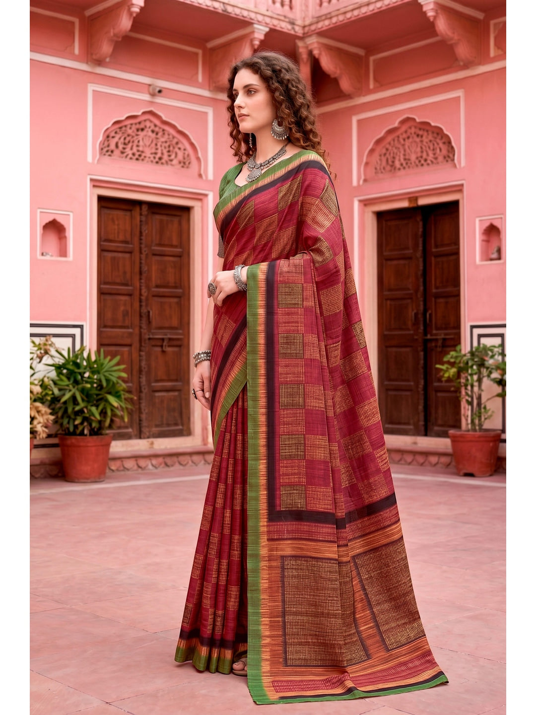 Peachmode Maroon Cotton Blend Aaradhya Saree - Image 4