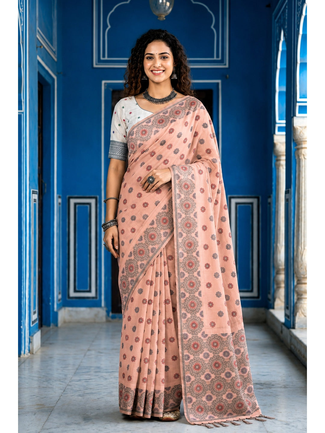 Peachmode Peach Cotton Blend Aananya Saree - Image 1