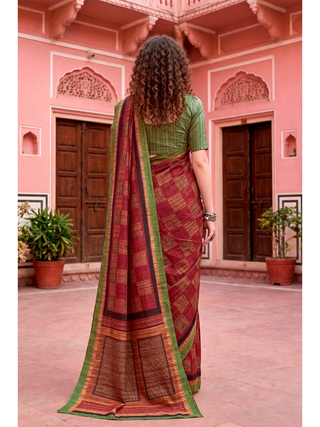 Peachmode Maroon Cotton Blend Aaradhya Saree - Image 2