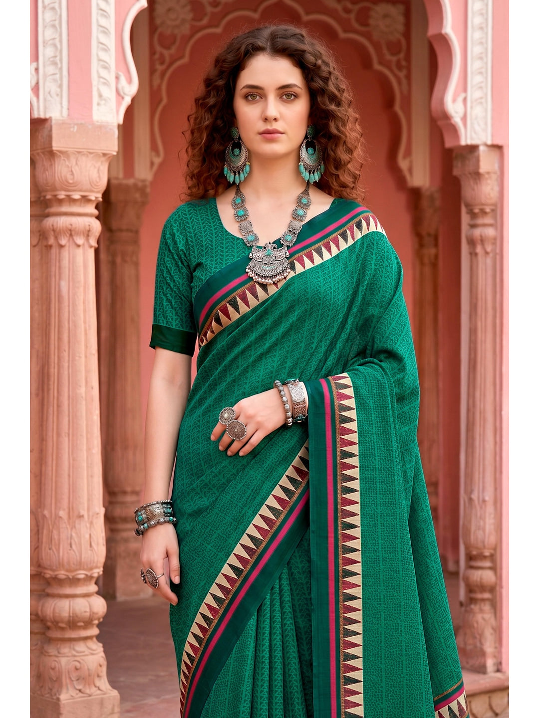 Peachmode Green Cotton Blend Aaradhya Saree - Image 2