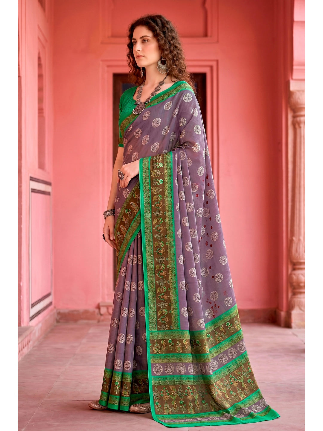 Peachmode Purple Cotton Blend Aaradhya Saree - Image 3