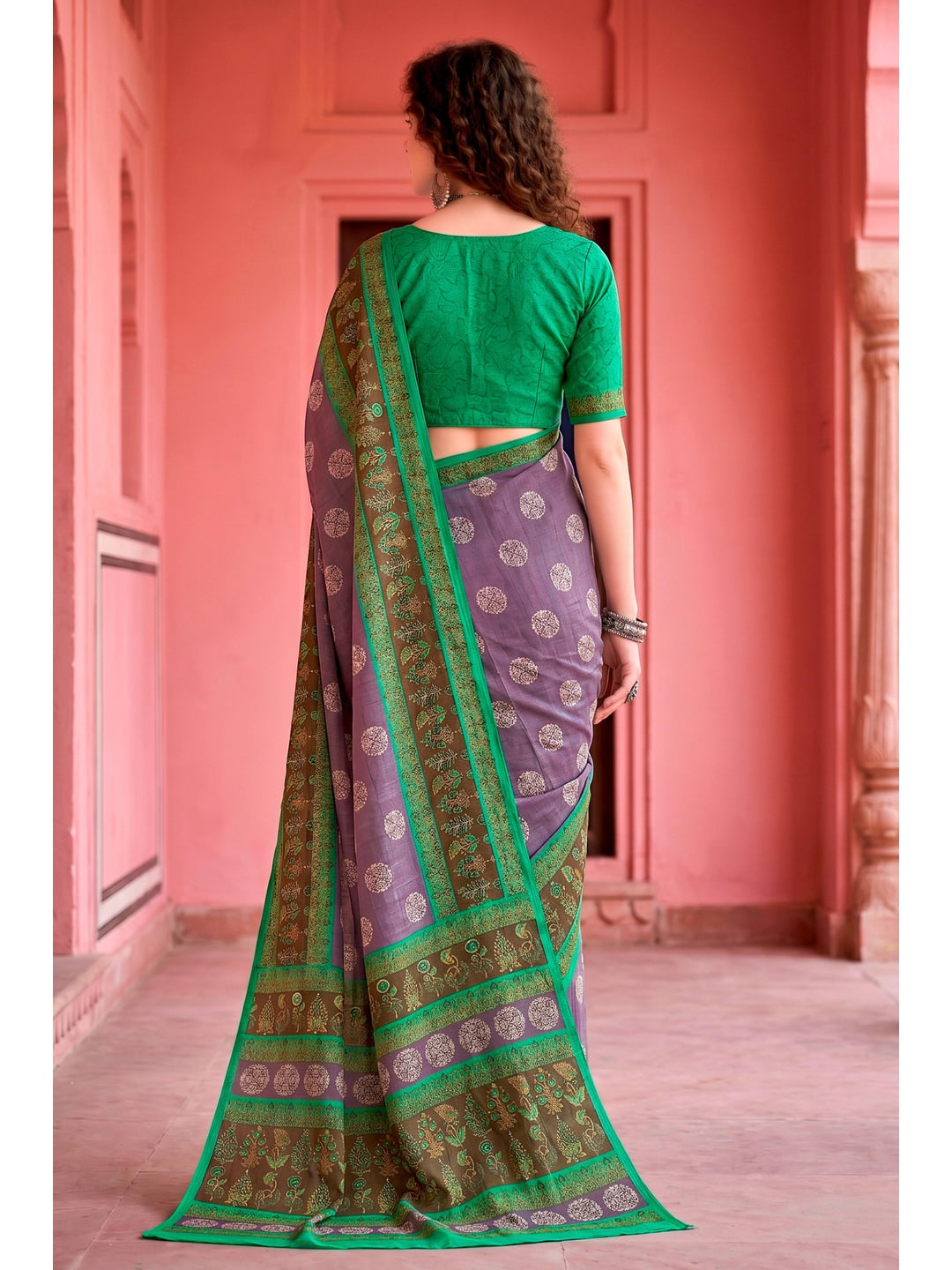 Peachmode Purple Cotton Blend Aaradhya Saree - Image 4