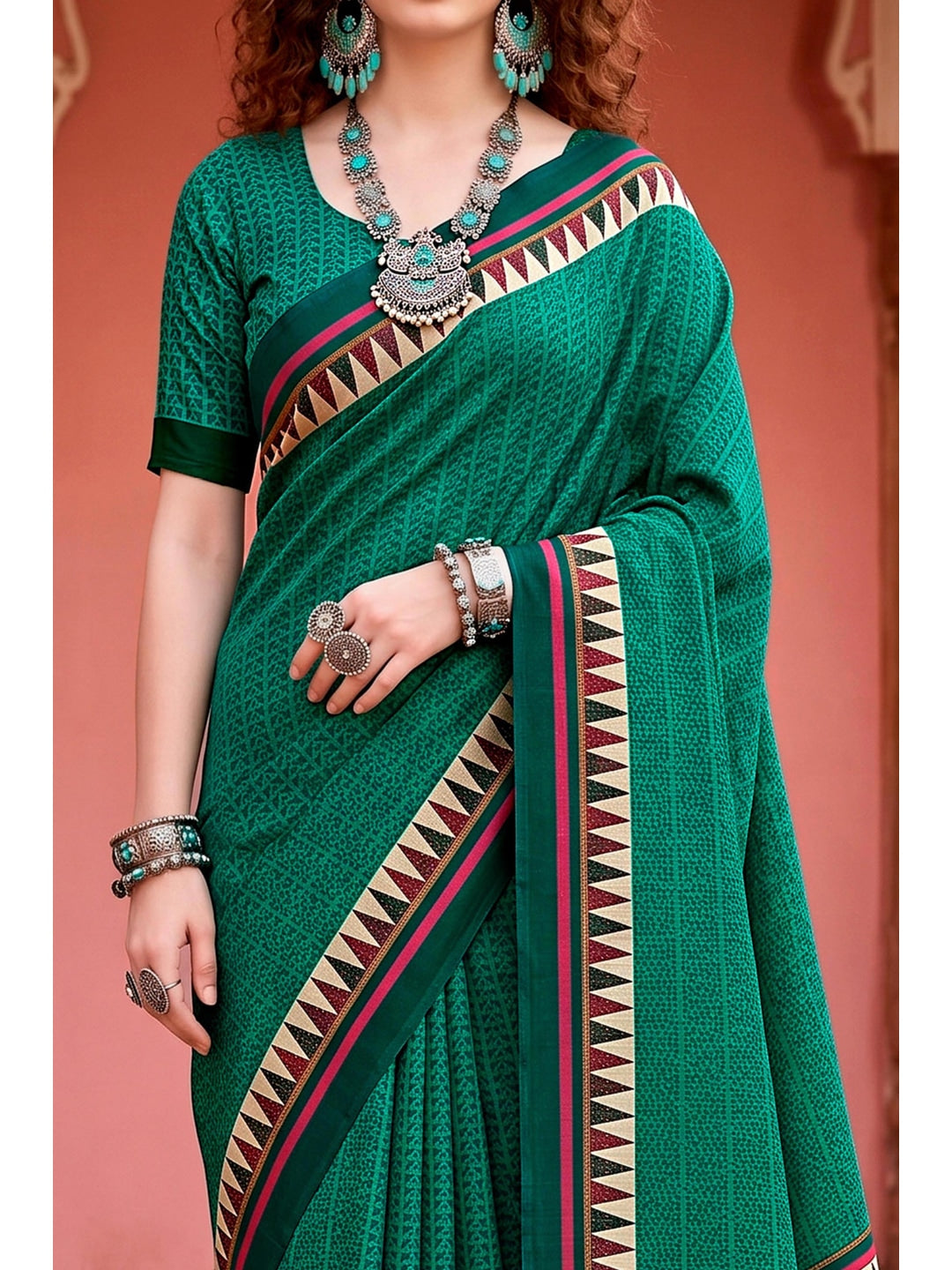 Peachmode Green Cotton Blend Aaradhya Saree - Image 5