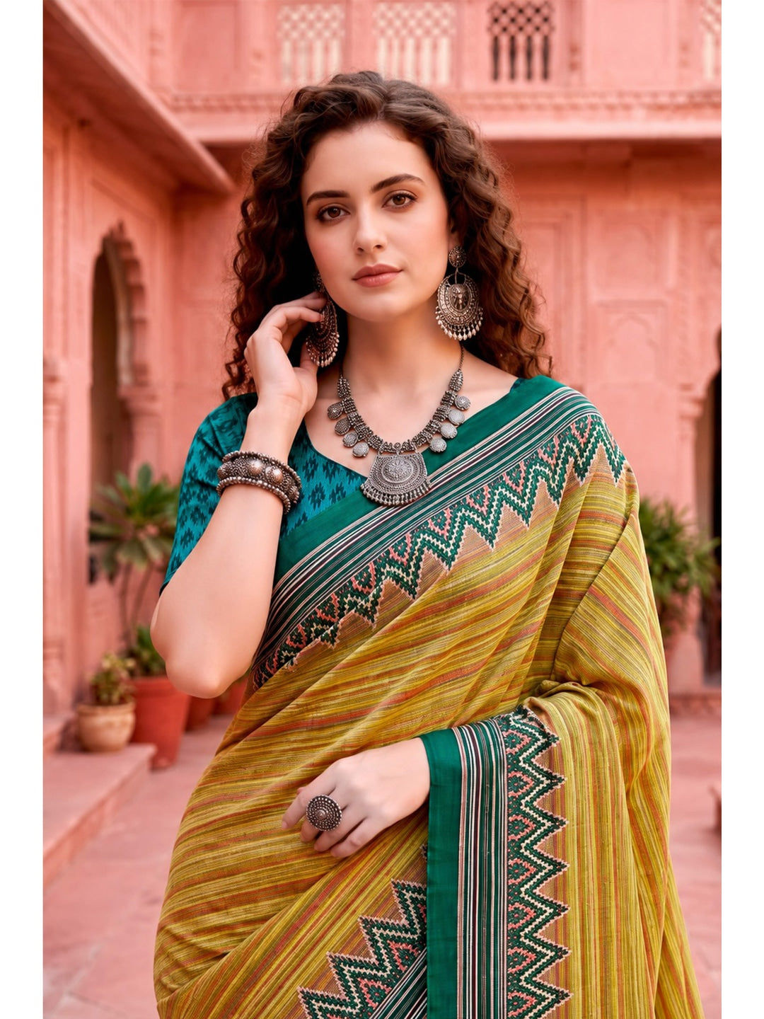 Peachmode Yellow Cotton Blend Aaradhya Saree - Image 2