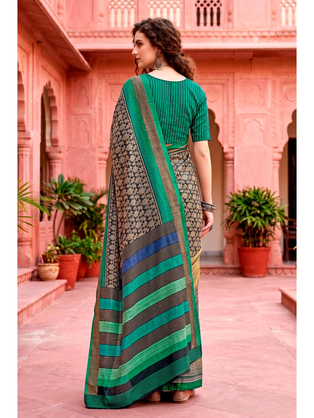 Peachmode Grey Cotton Blend Aaradhya Saree - Image 4