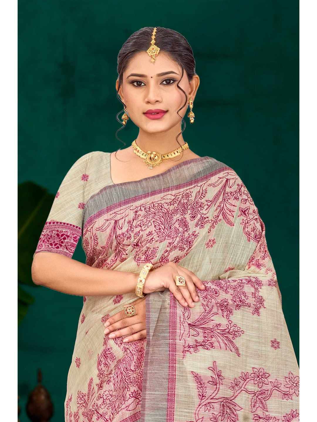 Peachmode Pink Cotton Blend Aarika Cotton Saree - Image 2