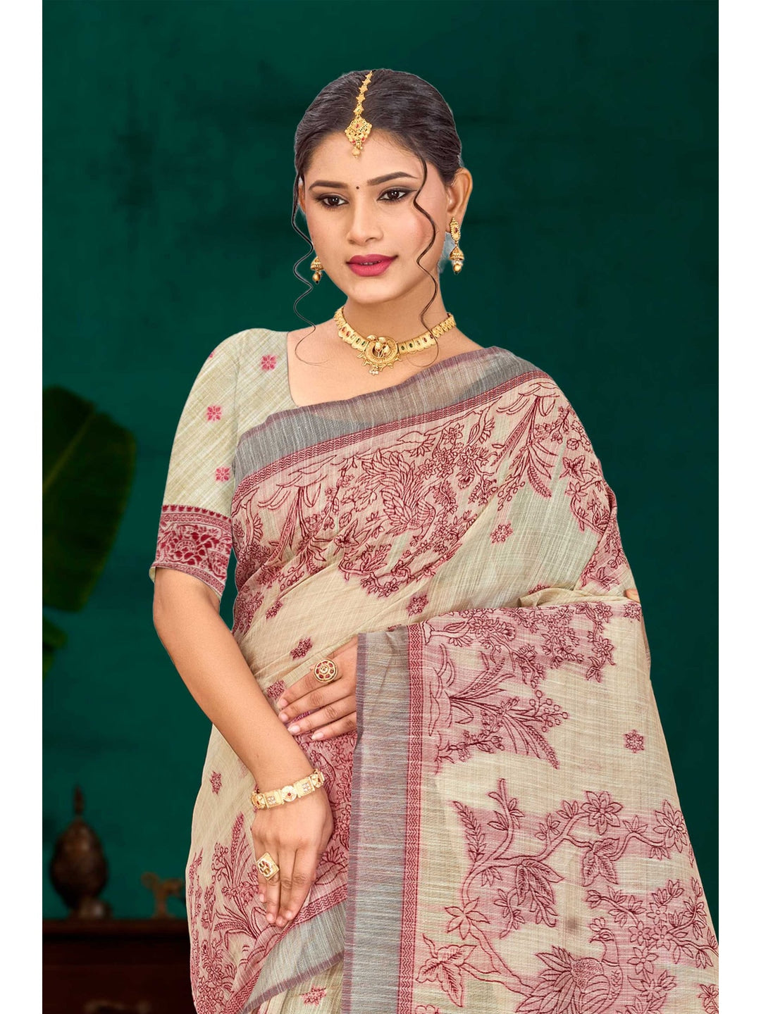 Peachmode Maroon Cotton Blend Aarika Cotton Saree - Image 2