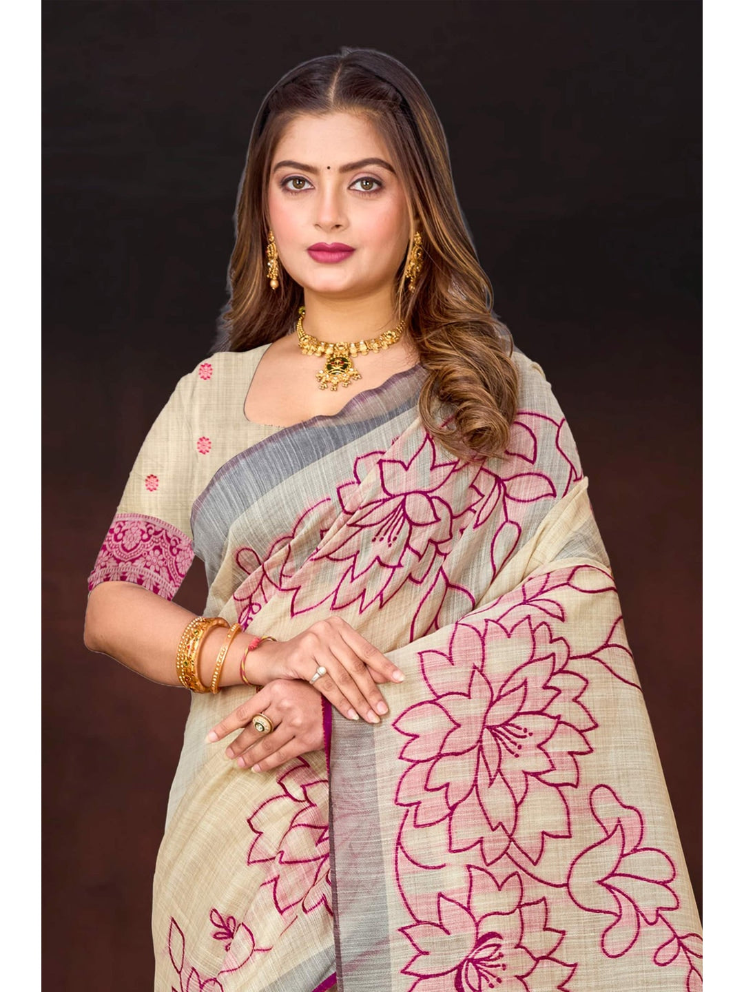 Peachmode Pink Cotton Blend Aarika Cotton Saree - Image 2