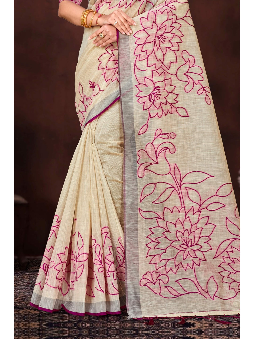Peachmode Pink Cotton Blend Aarika Cotton Saree - Image 3